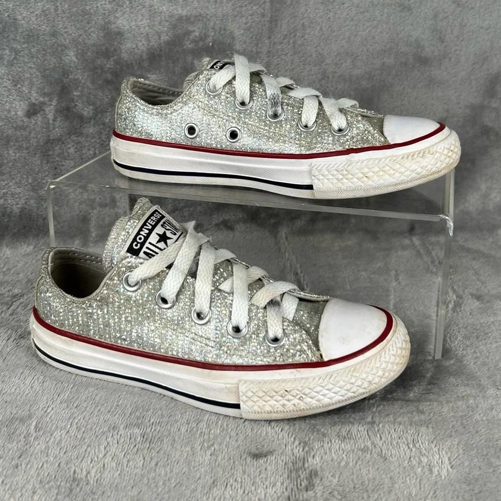 Converse All Stars Little Girls 11 Silver Glitter Chuck‎ Taylors Glam Sparkles